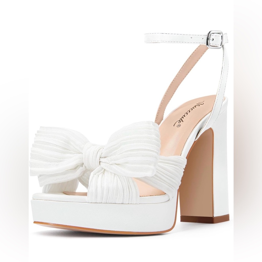 White Platform Heels with Bow